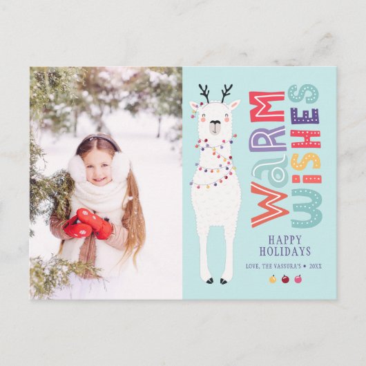 Cute Modern Kerstmis Llama String Lights Feestdagenkaart (Voorkant)