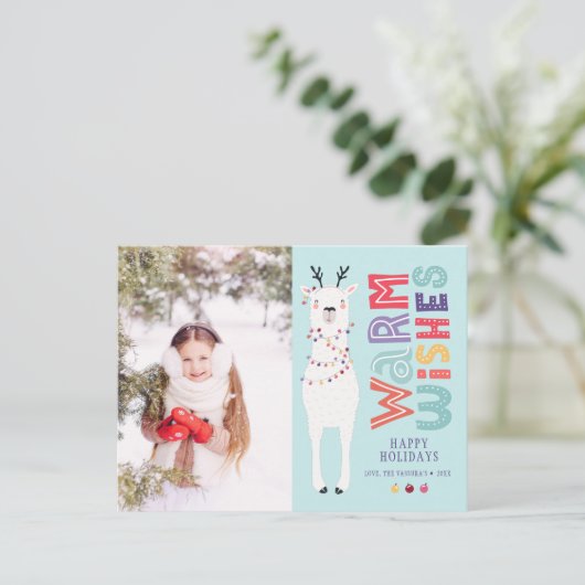 Cute Modern Kerstmis Llama String Lights Feestdagenkaart (Staand voorkant)