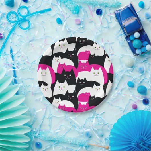 Cute Modern Kitty Cat Pattern Papieren Bordje (Feest)