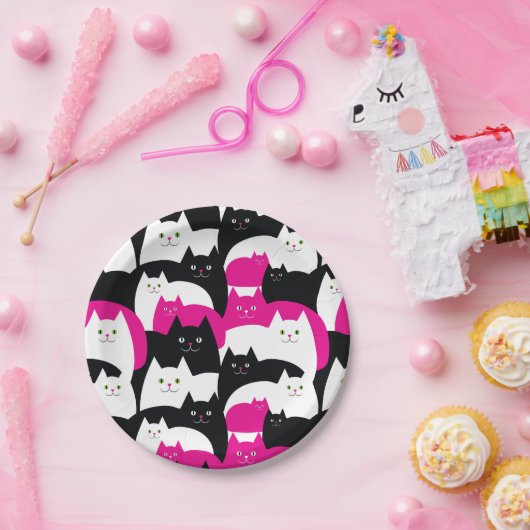 Cute Modern Kitty Cat Pattern Papieren Bordje (Feest)