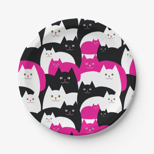 Cute Modern Kitty Cat Pattern Papieren Bordje (Voorkant)