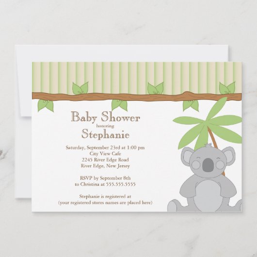 Cute Modern Koala Baby shower Uitnodiging (Voorkant)