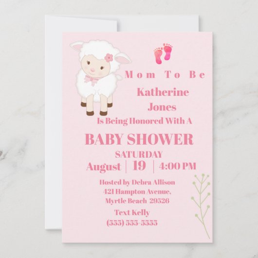 Cute Modern Lamb Baby Girl Kaart (Voorkant)