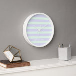 Cute Modern Lavender & Mint Green Striped Clock<br><div class="desc">NewParkLane - Eenvoudige maar schattige, gepersonaliseerde klok met een modern patroon van brede pastel-/muntgroene en lavenderstrepen. Voeg jouw naam toe voor een gepersonaliseerd ontwerp.</div>