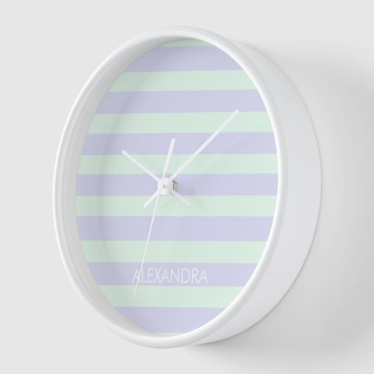 Cute Modern Lavender & Mint Green Striped Clock (Hoek)