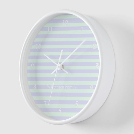Cute Modern Lavender & Mint Green Striped Clock (Hoek)
