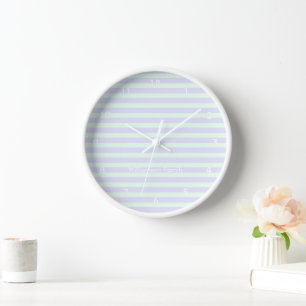 Cute Modern Lavender & Mint Green Striped Clock