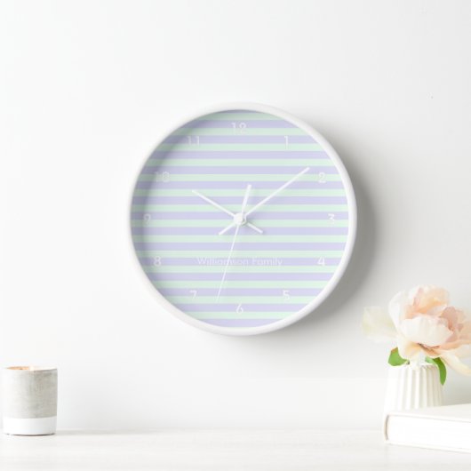 Cute Modern Lavender & Mint Green Striped Clock (Huis)