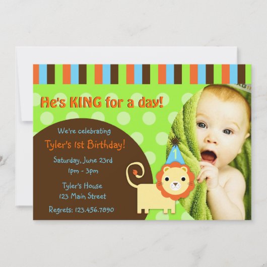 Cute Modern Lion Birthday Invite Kaart (Voorkant)