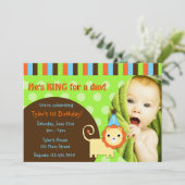 Cute Modern Lion Birthday Invite Kaart (Staand voorkant)