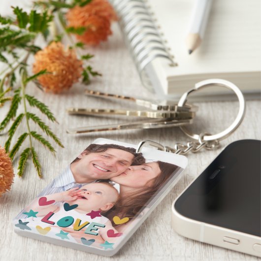 Cute Modern Love and Hearts Custom Photo Sleutelhanger (Voorkant Rechts)