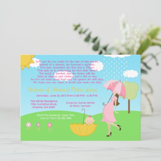 Cute Modern Ma en Baby Girl Baby Sprinkle Kaart (Staand voorkant)