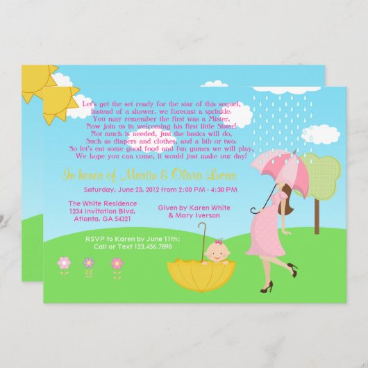 Cute Modern Ma en Baby Girl Baby Sprinkle Kaart (Voorkant / Achterkant)