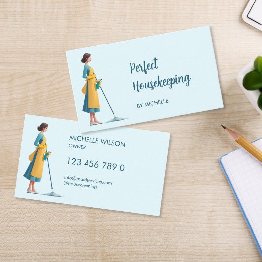 Cute Modern Maid Cleaning Housekeeping Services Visitekaartje