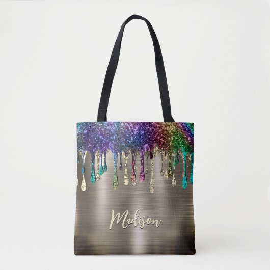 Cute modern Metalic Glitter Drigrammen Tote Bag (Voorkant)