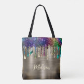Cute modern Metalic Glitter Drigrammen Tote Bag (Achterkant)
