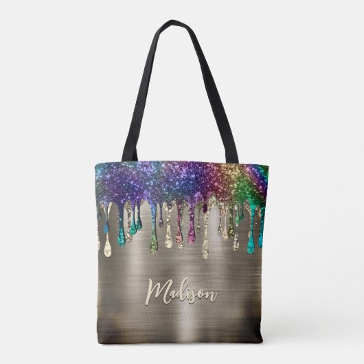 Cute modern Metalic Glitter Drigrammen Tote Bag (Achterkant)