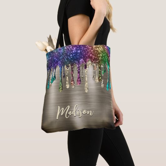 Cute modern Metalic Glitter Drigrammen Tote Bag (Dichtbij)