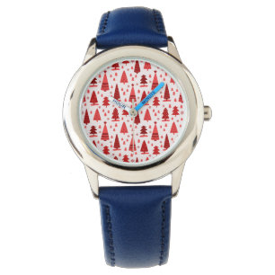 Cute Modern Minimal Kerstbomen Red Horloge