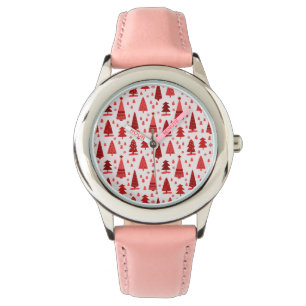 Cute Modern Minimal Kerstbomen Red Horloge