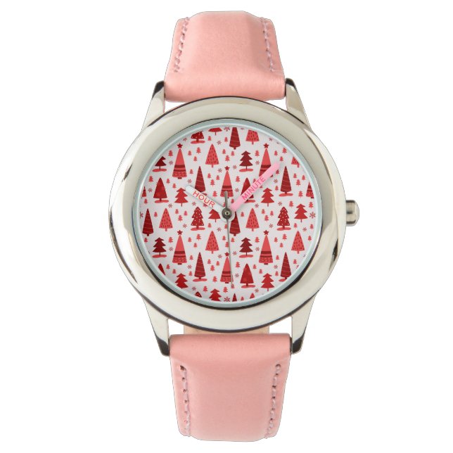 Cute Modern Minimal Kerstbomen Red Horloge (Voorkant)