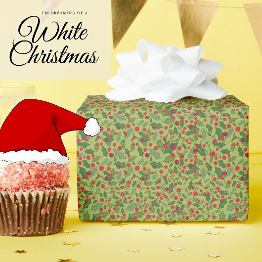 Cute Modern Mistletoe Hollyberry Cadeaupapier
