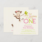 Cute Modern Monkey 1st Birthday Party Invitations Kaart (Voorkant / Achterkant)