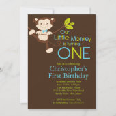 Cute Modern Monkey 1st Birthday Party Invitations Kaart (Voorkant)