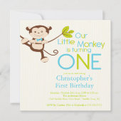 Cute Modern Monkey 1st Birthday Party Invitations Kaart (Voorkant)