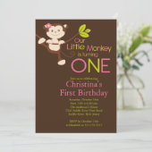 Cute Modern Monkey 1st Birthday Party Invitations Kaart (Staand voorkant)
