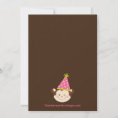 Cute Modern Monkey 1st Birthday Party Invitations Kaart (Achterkant)