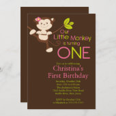 Cute Modern Monkey 1st Birthday Party Invitations Kaart (Voorkant / Achterkant)