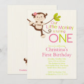 Cute Modern Monkey 1st Birthday Party Invitations Kaart (Voorkant / Achterkant)
