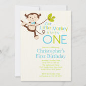 Cute Modern Monkey 1st Birthday Party Invitations Kaart (Voorkant)