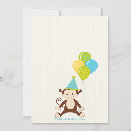 Cute Modern Monkey 1st Birthday Party Invitations Kaart (Achterkant)