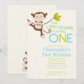 Cute Modern Monkey 1st Birthday Party Invitations Kaart (Voorkant / Achterkant)