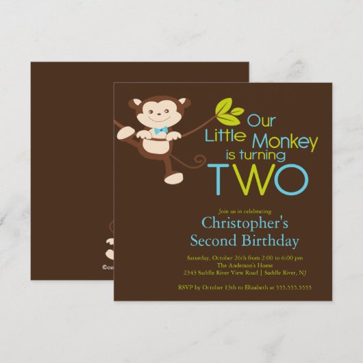 Cute Modern Monkey 2e verjaardag Kaart (Voorkant / Achterkant)
