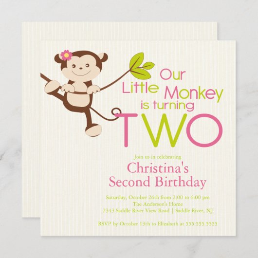 Cute Modern Monkey 2e verjaardag Kaart (Voorkant / Achterkant)