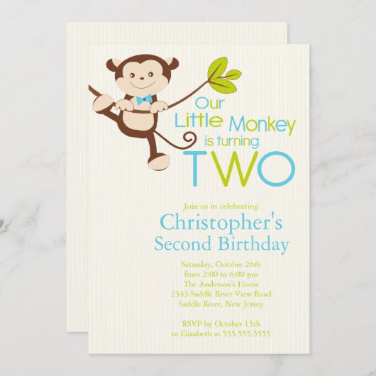 Cute Modern Monkey 2e verjaardag Kaart (Voorkant / Achterkant)