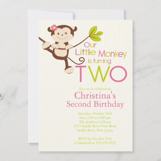 Cute Modern Monkey 2e verjaardag Kaart (Voorkant)