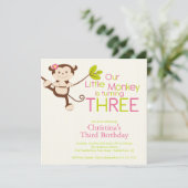 Cute Modern Monkey 3rd Birthday Party Kaart (Staand voorkant)