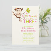 Cute Modern Monkey 3rd Birthday Party Kaart (Staand voorkant)
