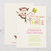 Cute Modern Monkey 3rd Birthday Party Kaart (Voorkant / Achterkant)