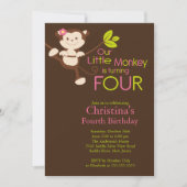 Cute Modern Monkey 4th Birthday Party Invitations Kaart (Voorkant)