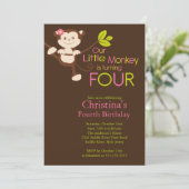 Cute Modern Monkey 4th Birthday Party Invitations Kaart (Staand voorkant)