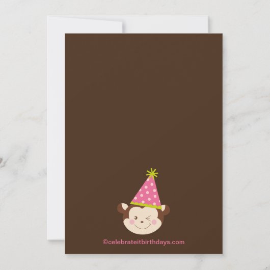 Cute Modern Monkey 4th Birthday Party Invitations Kaart (Achterkant)