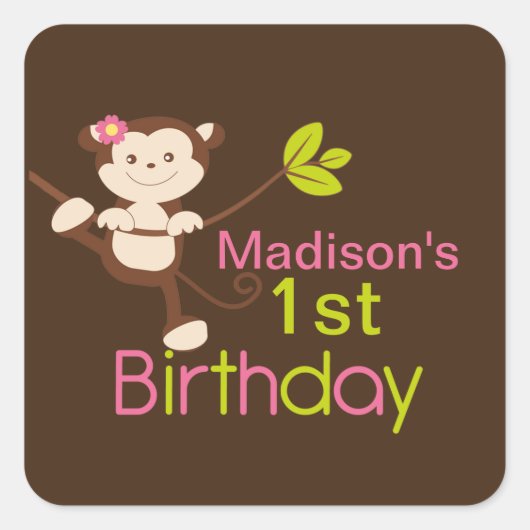 Cute Modern Monkey Birthday Party Stickers (Voorkant)