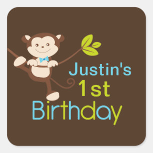Cute Modern Monkey Birthday Party Stickers