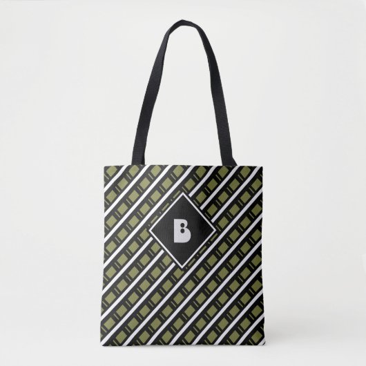 Cute Modern Monogram Initiaal Pattern Black Green Tote Bag (Voorkant)