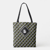 Cute Modern Monogram Initiaal Pattern Black Green Tote Bag (Achterkant)